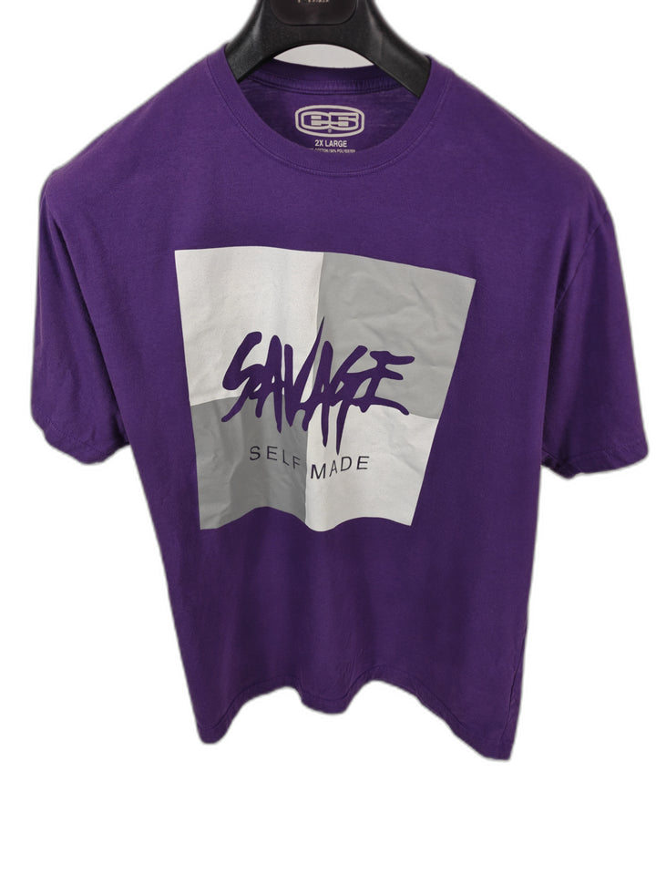Mens E5 Savage Self Made Graphic T Shirt Purple Size 2XL