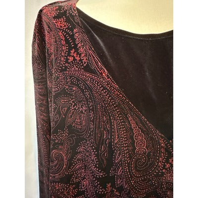 Notations SPARKLY Red and Black Velour Blouse with Side tie piece SZ XL