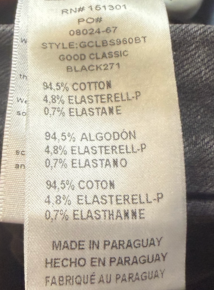 Good American Good Classic Black Jeans Size 10/30 High Rise Raw Hem Goth Stretch Denim