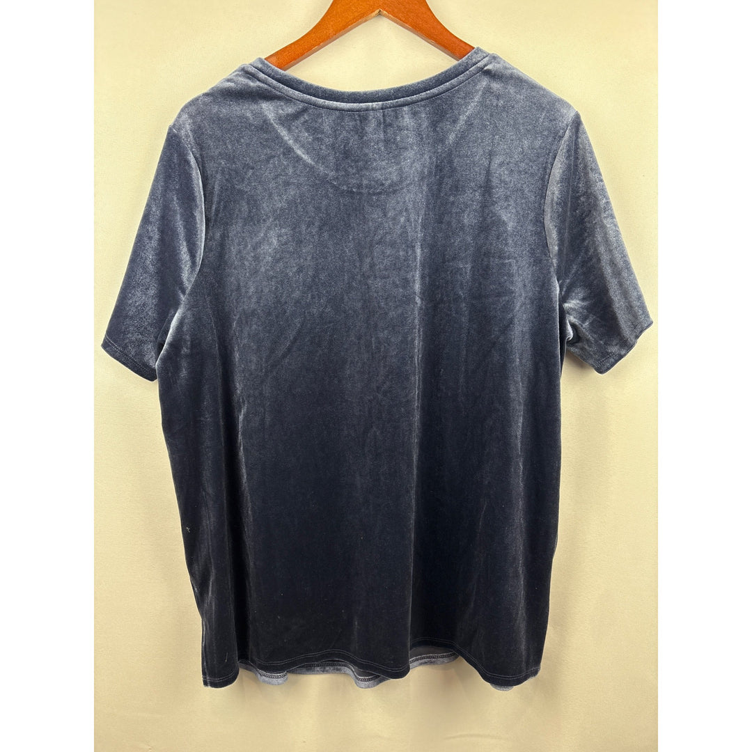 Women’s Old Navy Size 1X Blue/Grey Velvet Short Sleeve Shirt
