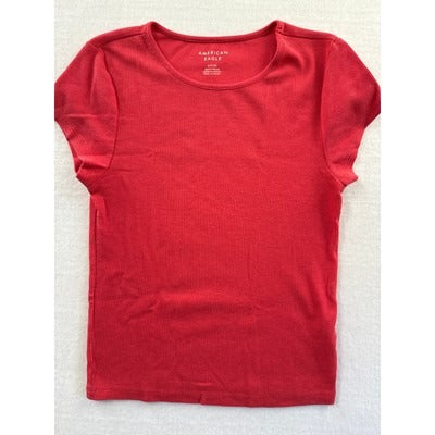 American Eagle Womens Red Ribbed Knit Top S Short Sleeve Casual