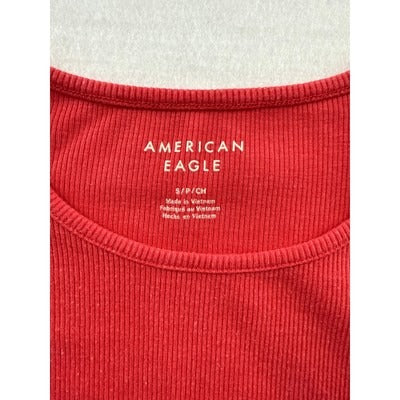 American Eagle Womens Red Ribbed Knit Top S Short Sleeve Casual