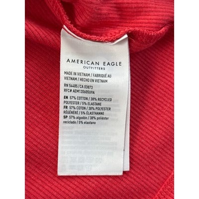 American Eagle Womens Red Ribbed Knit Top S Short Sleeve Casual