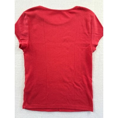 American Eagle Womens Red Ribbed Knit Top S Short Sleeve Casual