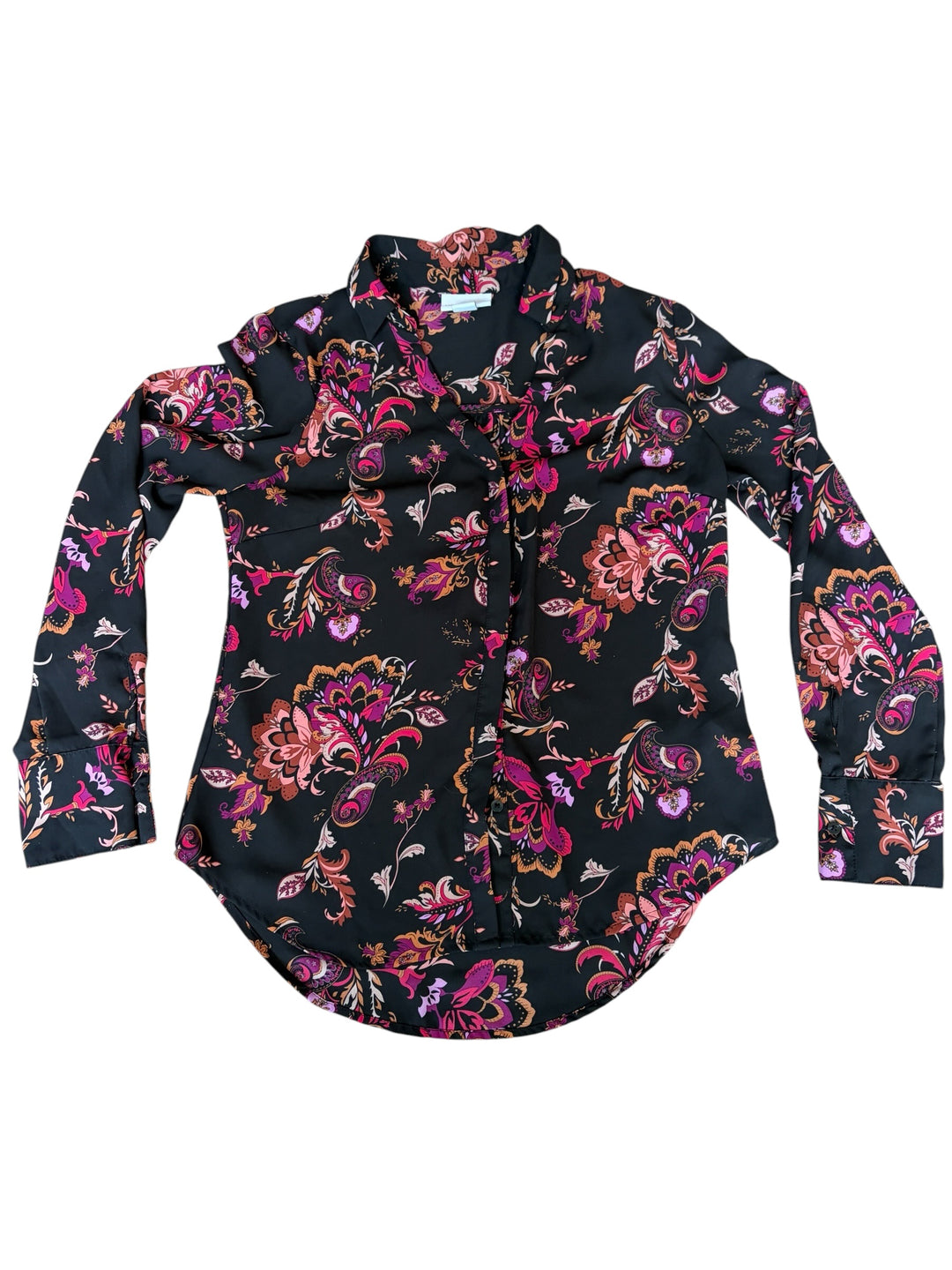 Liz Claiborne Women's Black & Pink Paisley Floral Long Sleeve Blouse, Size XS