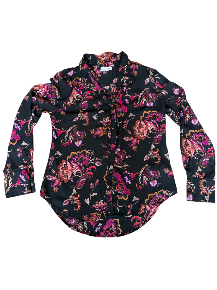 Liz Claiborne Women's Black & Pink Paisley Floral Long Sleeve Blouse, Size XS