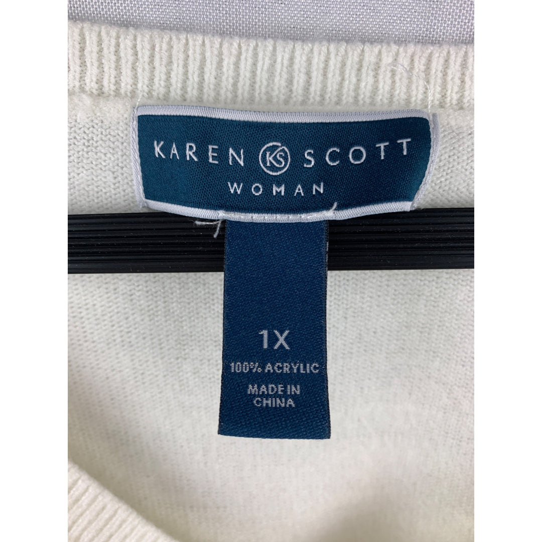 Woman’s Karen Scott White V Neck Sweater Size 1X