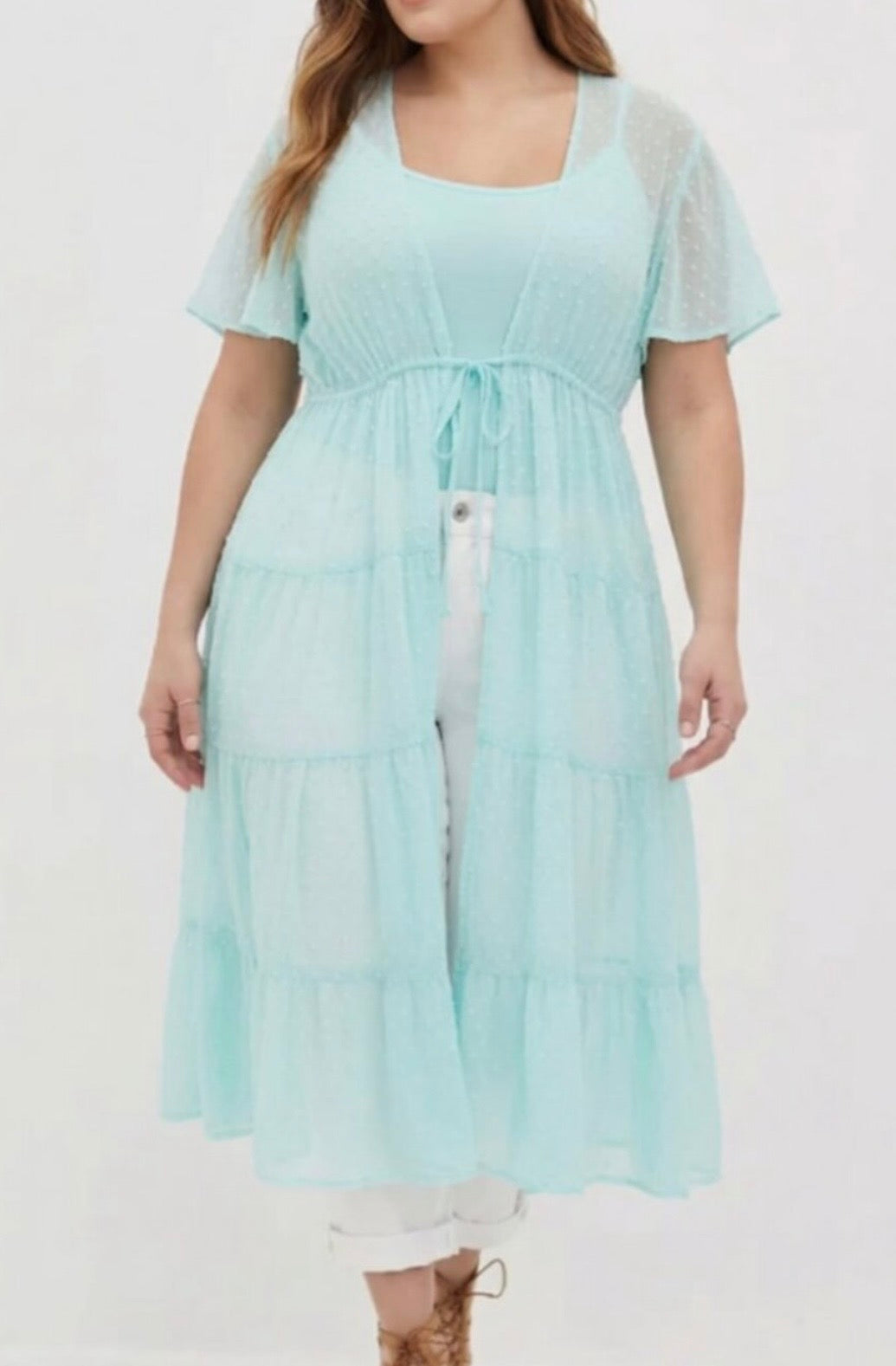 Torrid Swiss Dot Tiered Mesh Kimono Cardigan Cover Up Sz1/ 1X/ 14-16