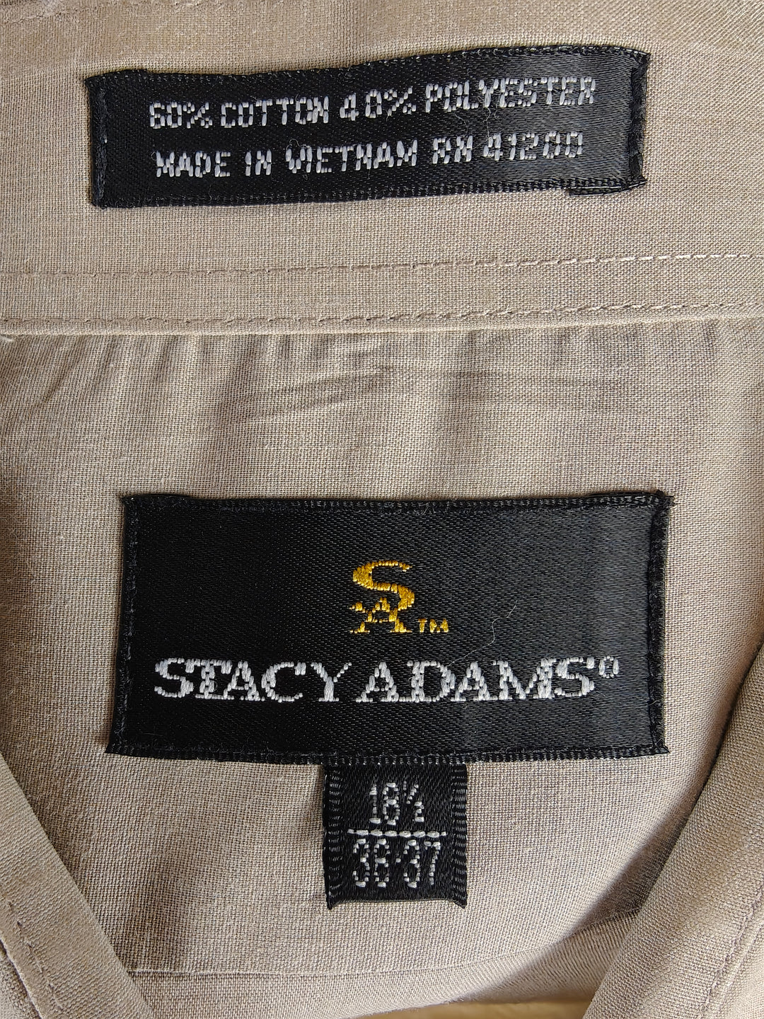 Stacy Adams Men's Tan Hidden Placket Dress Shirt 18.5 36/37 Cotton Blend Button Up