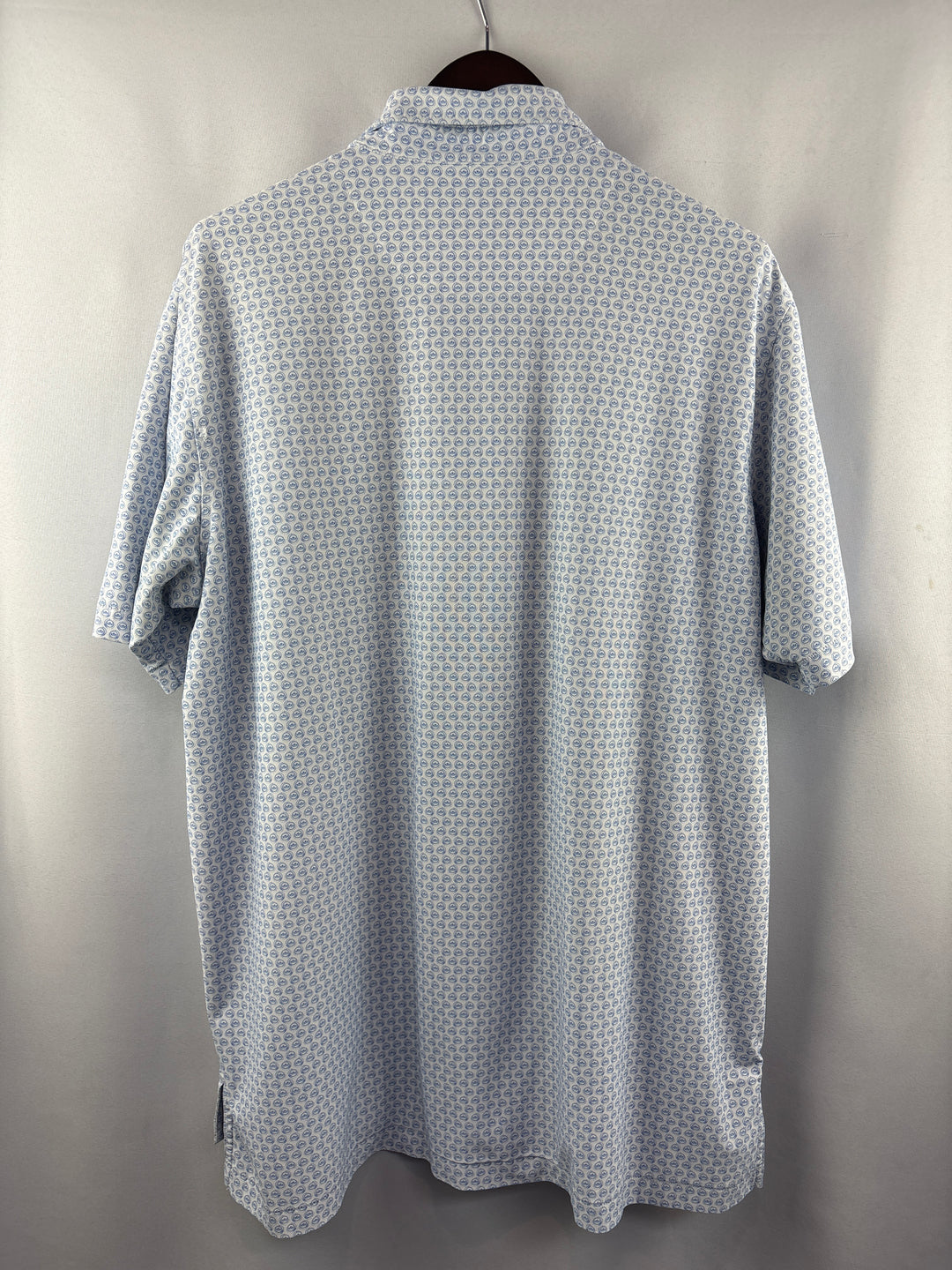 Men’s Peter Millar XL White &amp; Light Blue Patterned Golf Polo
