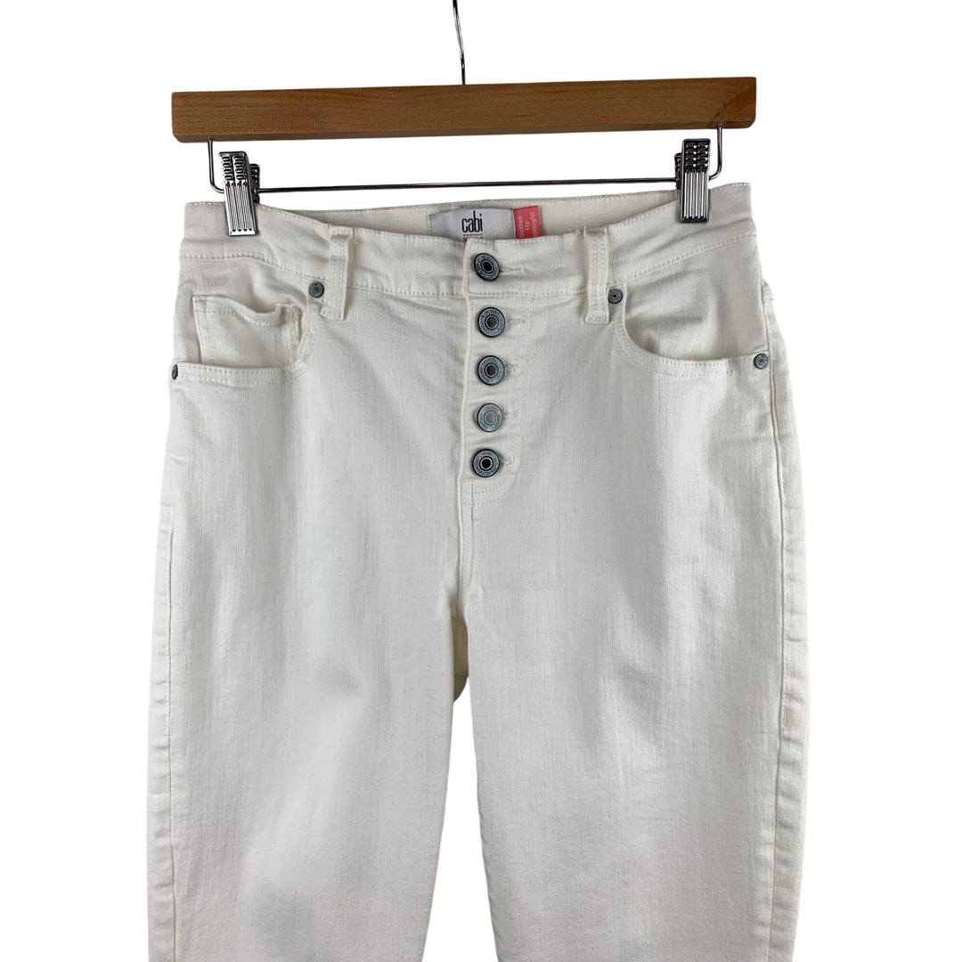 Cabi Womens Off-White Button-Fly Straight Jeans Size 4