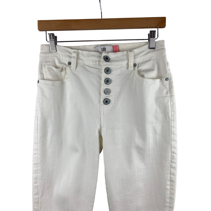Cabi Womens Off-White Button-Fly Straight Jeans Size 4