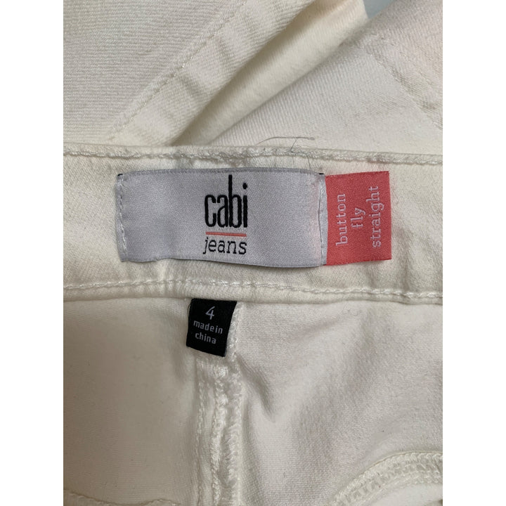 Cabi Womens Off-White Button-Fly Straight Jeans Size 4