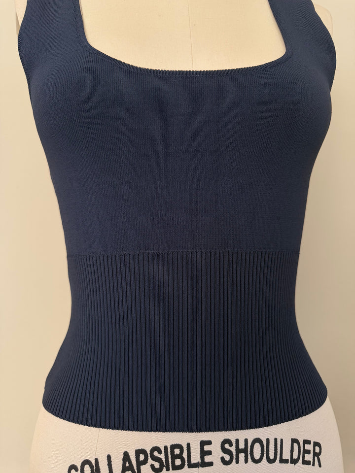 Calvin Klein Collection Navy Ribbed Sleeveless Knit Tank Top Made in Italy Minimalist