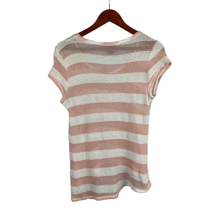Miss Chievous Womens Large Striped Knit Top Pink & White Cotton
