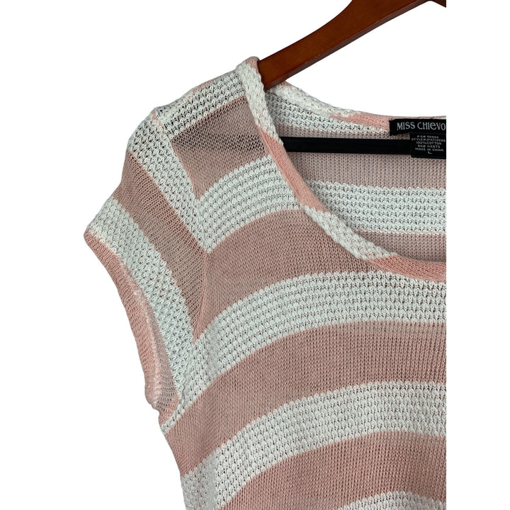Miss Chievous Womens Large Striped Knit Top Pink & White Cotton