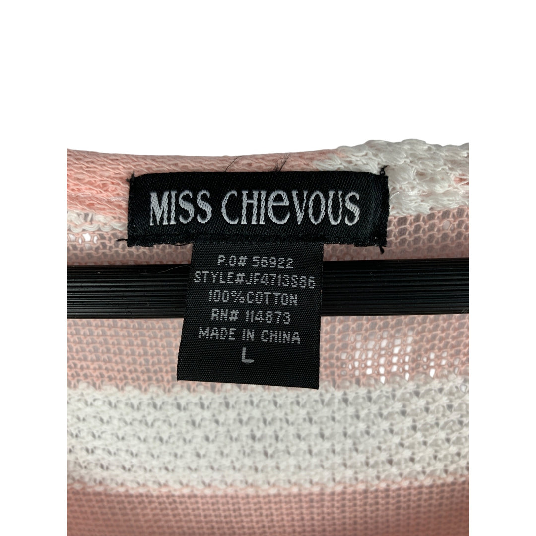 Miss Chievous Womens Large Striped Knit Top Pink & White Cotton