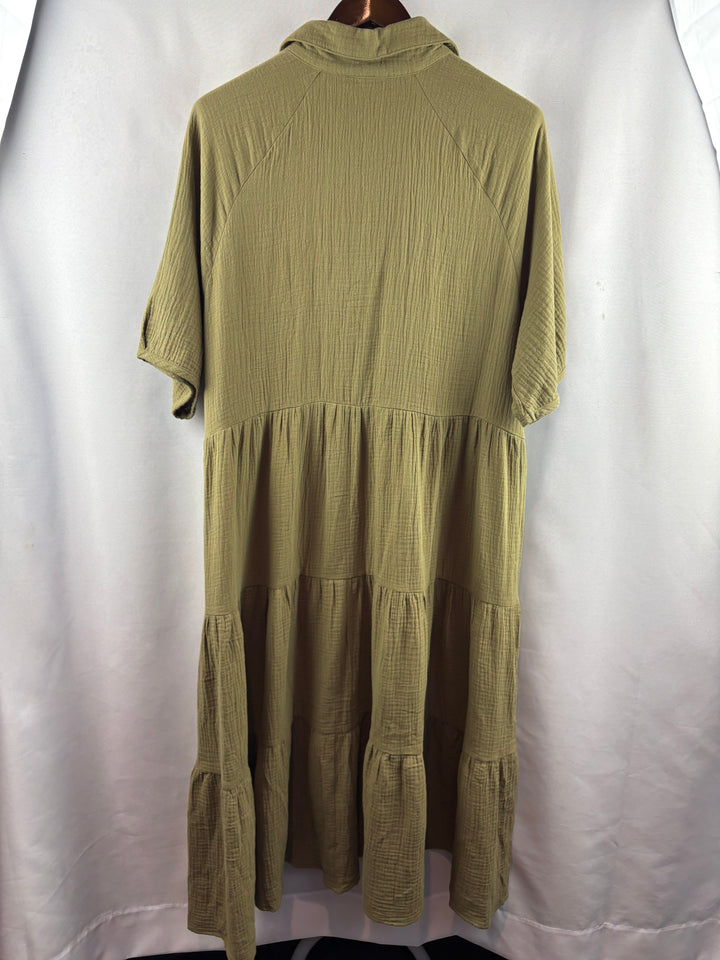 Women’s Paintcolors Fashion XXL Olive Green Button Up Maxi Dress