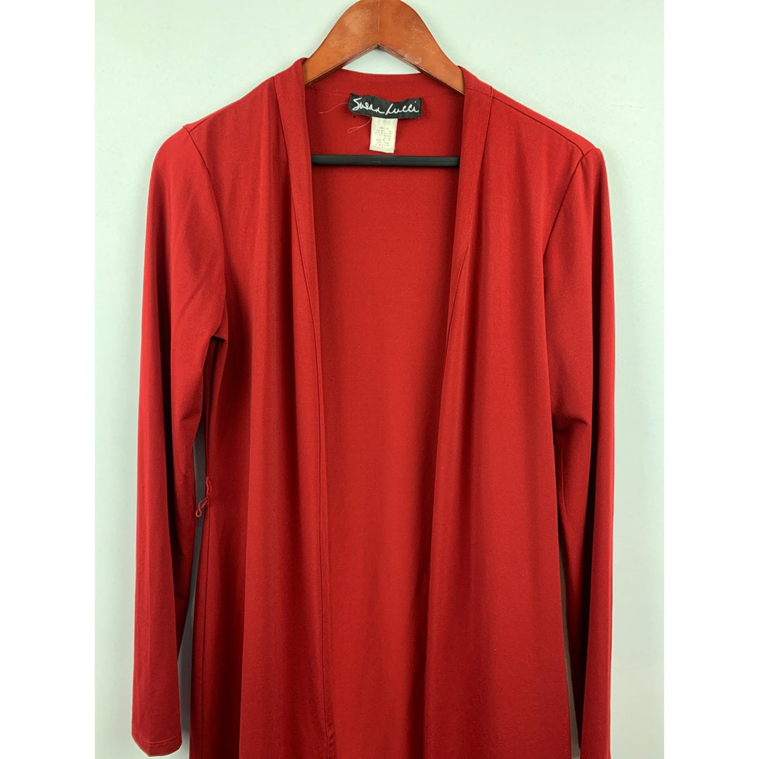 Susan Lucci Red Open Front Long Cardigan XS