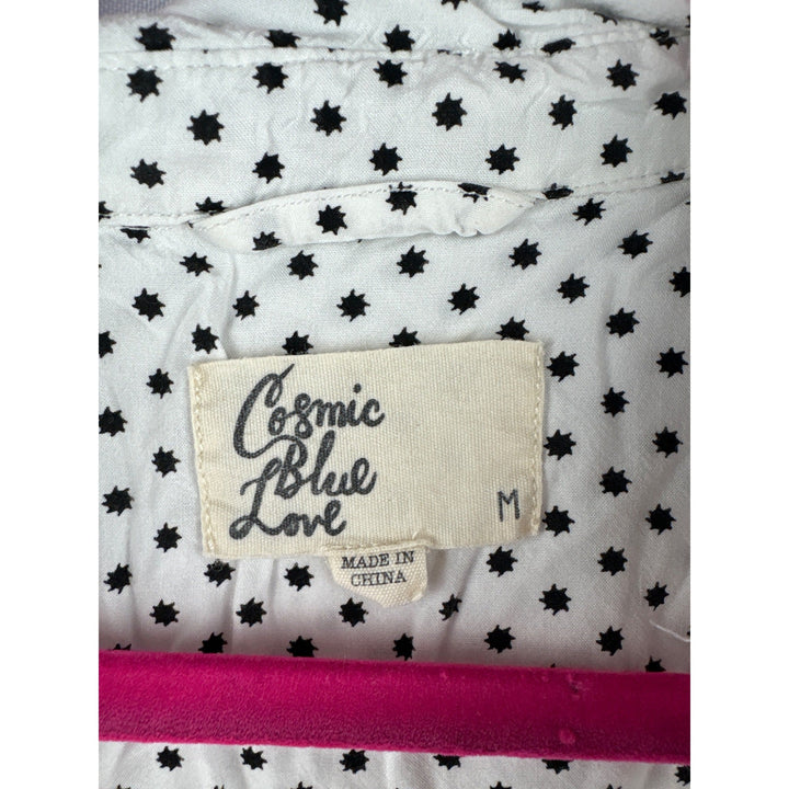 Cosmic Blue Love Polka Dot Short Sleeve Button-Up Blouse Medium