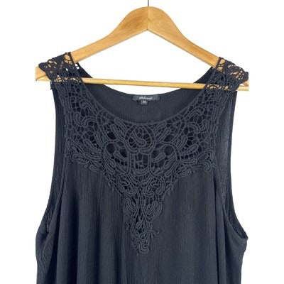 Ambiance Womens Black Sleeveless Crochet Accent Top 3XL