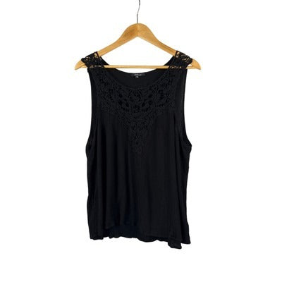 Ambiance Womens Black Sleeveless Crochet Accent Top 3XL