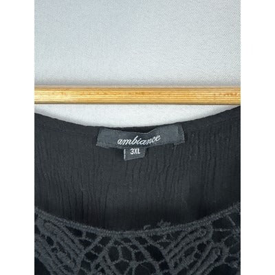 Ambiance Womens Black Sleeveless Crochet Accent Top 3XL
