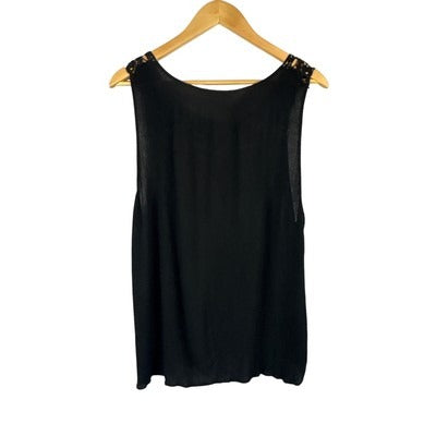 Ambiance Womens Black Sleeveless Crochet Accent Top 3XL