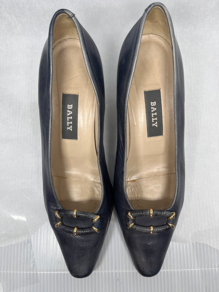 Vintage Bally Navy Blue Leather Pumps Made in Italy Size 6.5