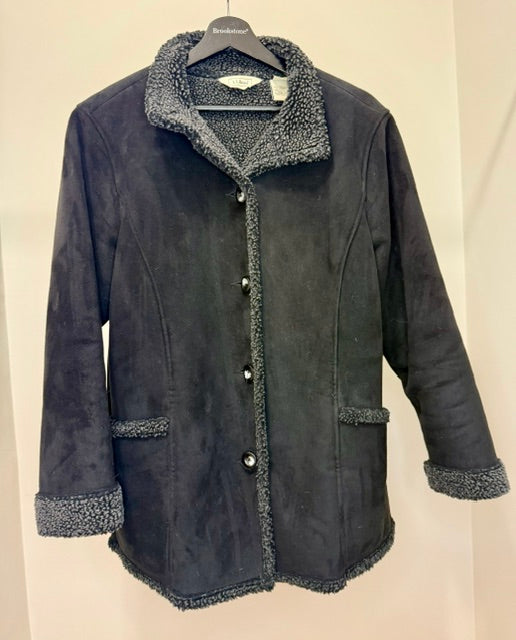 L.L. Bean Sherpa Lined Faux Suede Shearling Black Jacket Coat SzM