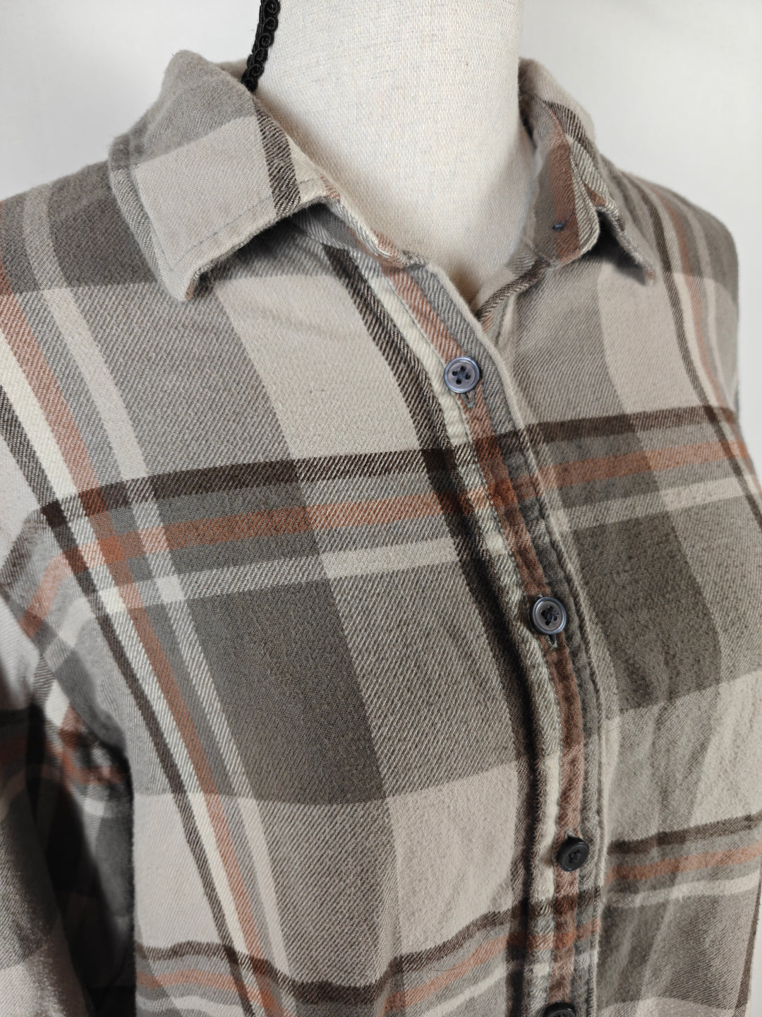 Womens Lands End Flannel Shirt Brown Plaid Size M