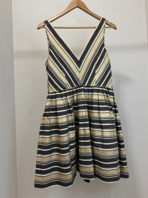 J.Crew Metallic Gold Black Stripe Fit and Flare Dress Sz10