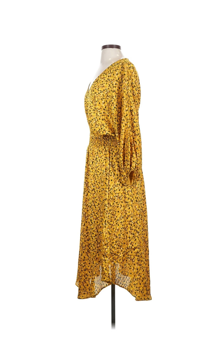 Anthropologie Yellow Floral Springtime Boho Party V-neck long Dress Size S