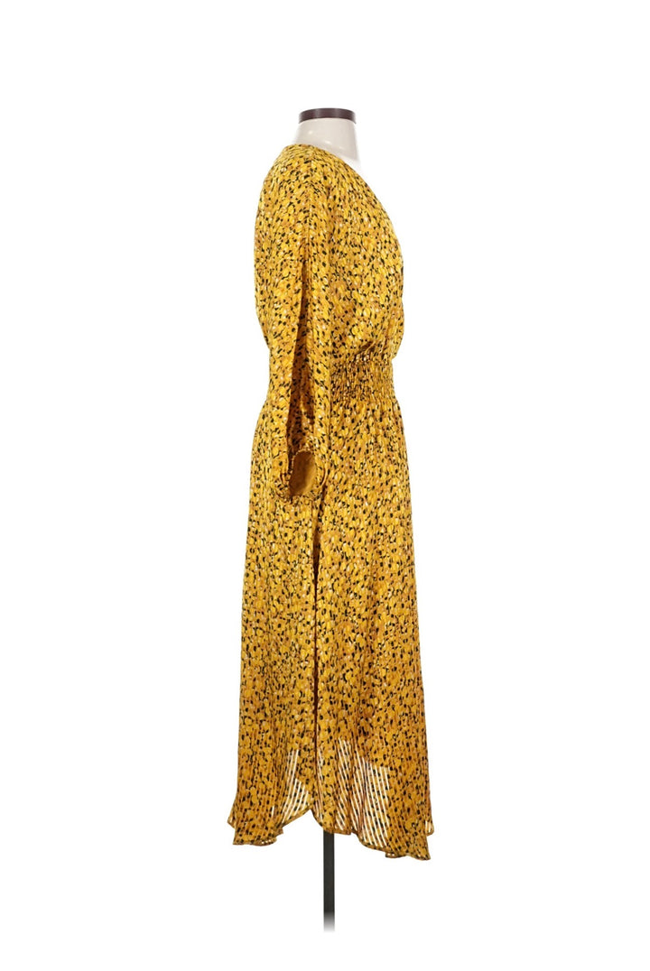 Anthropologie Yellow Floral Springtime Boho Party V-neck long Dress Size S