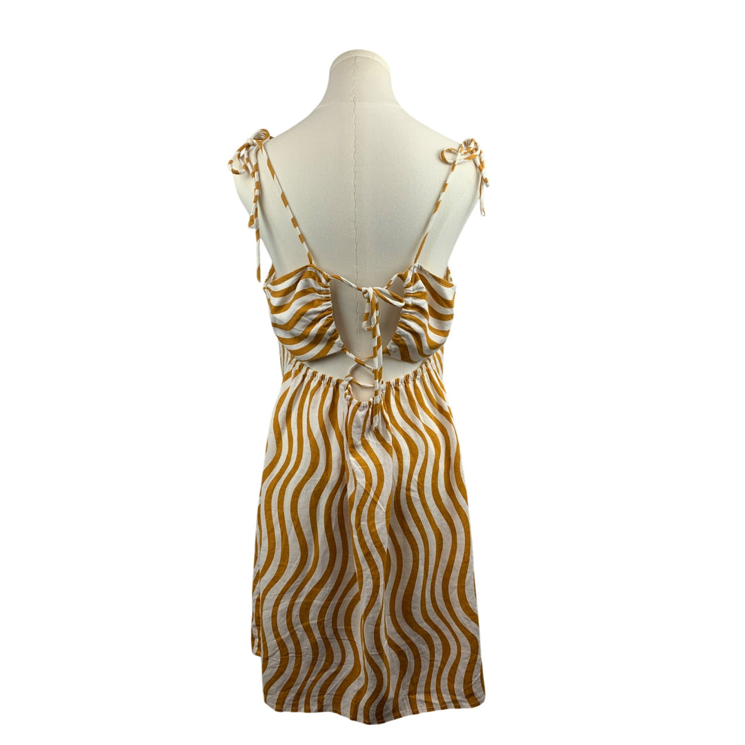 Womens Striped Sleeveless Midi Dress With Tie-Strap & Back Cutout