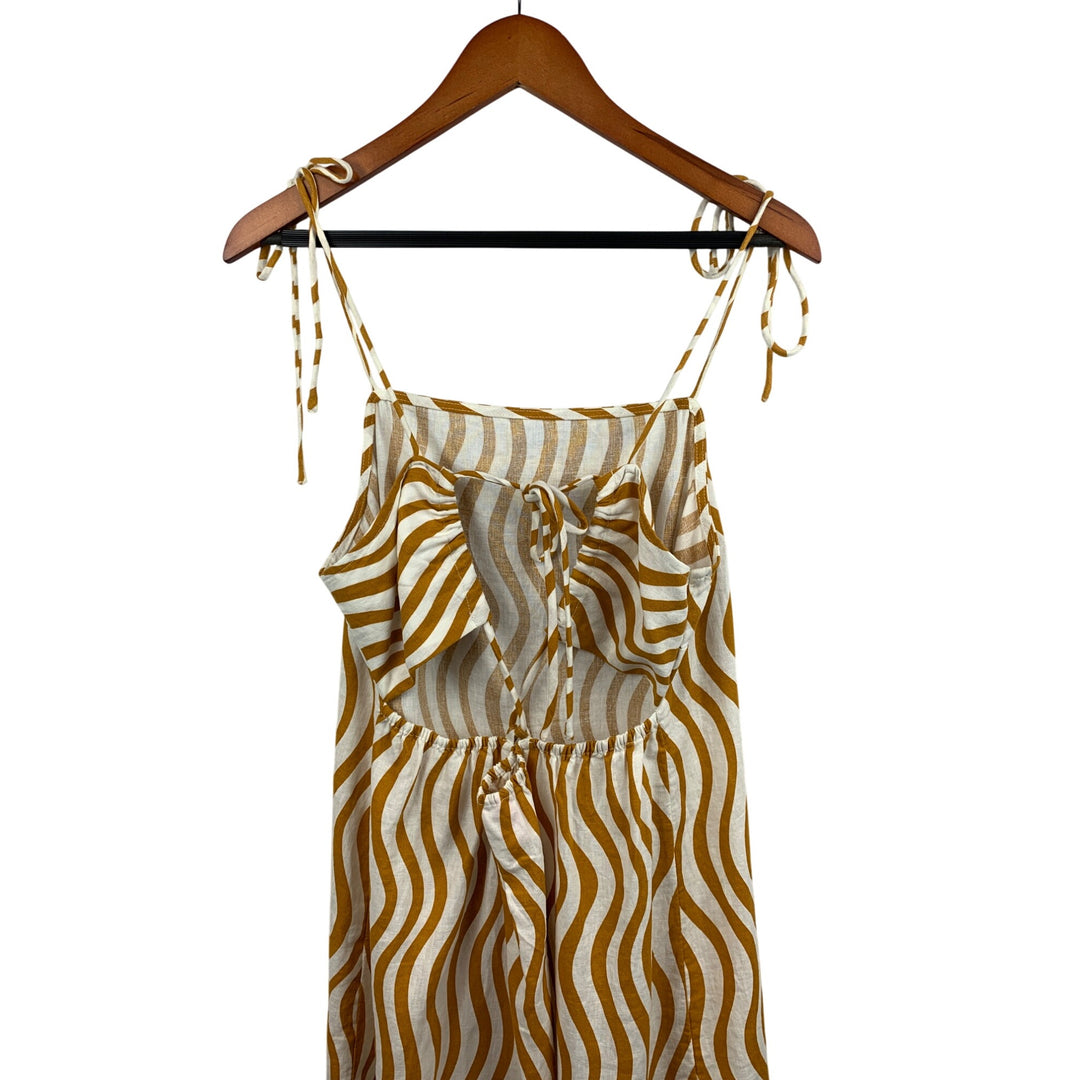 Womens Striped Sleeveless Midi Dress With Tie-Strap & Back Cutout