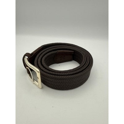 Braided Elastic Belt With Leather Accents & Silver Buckle For Men