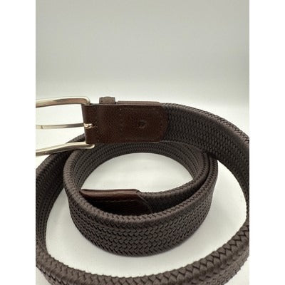 Braided Elastic Belt With Leather Accents & Silver Buckle For Men