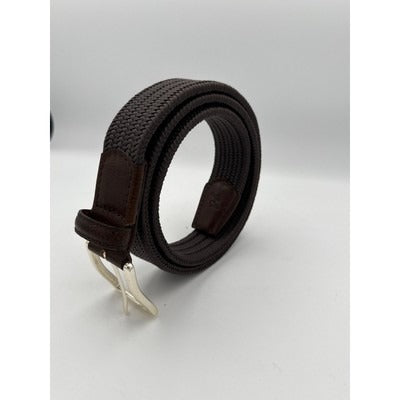Braided Elastic Belt With Leather Accents & Silver Buckle For Men