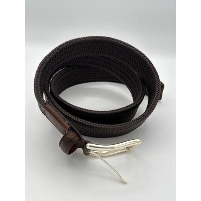Braided Elastic Belt With Leather Accents & Silver Buckle For Men