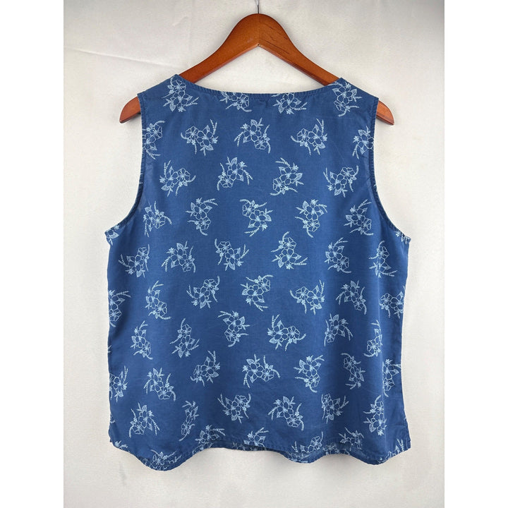 AKS Amy K Su Womens XL Floral Blue Tencel Sleeveless Top