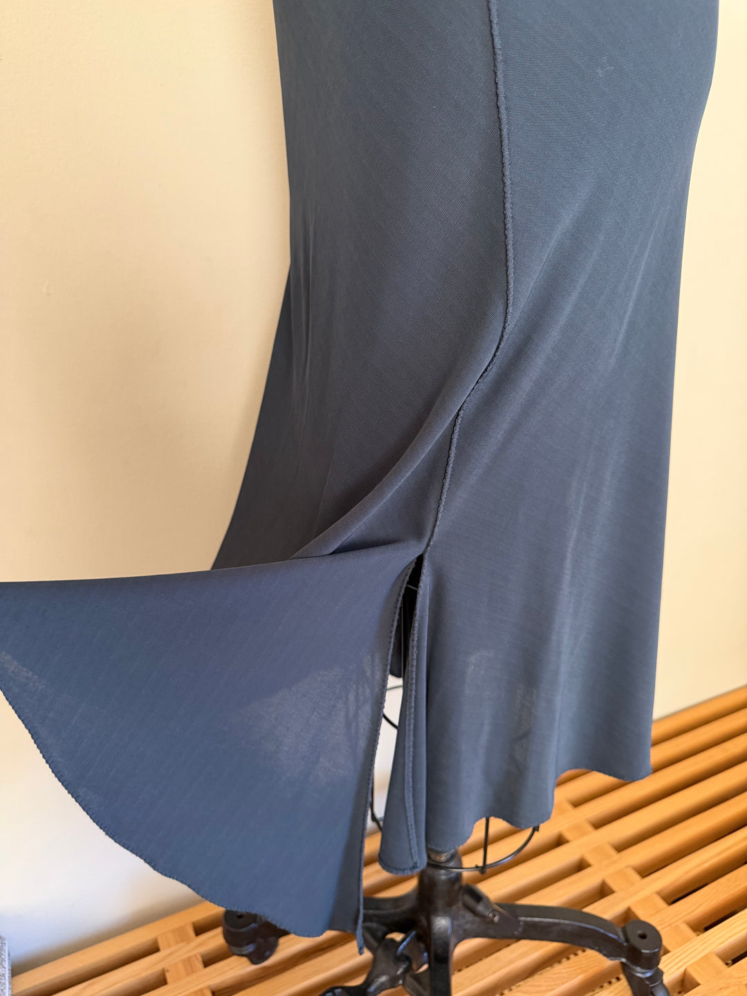 Vintage Navy Asymmetric Midi Skirt with Draped Slit