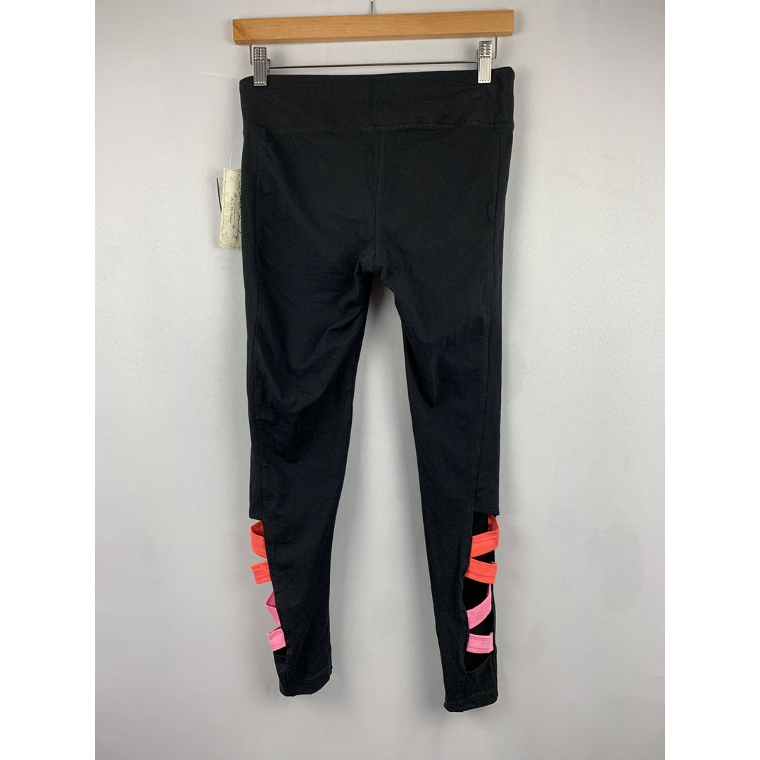 French Laundry Womens Black Leggings With Pink & Red Cut-Out Detail Cotton/Spandex Size M Machine Washable