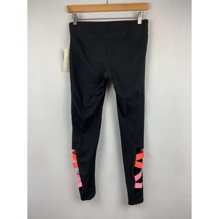 French Laundry Womens Black Leggings With Pink & Red Cut-Out Detail Cotton/Spandex Size M Machine Washable