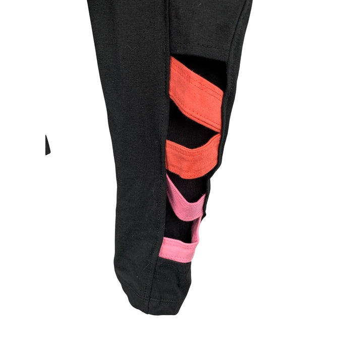 French Laundry Womens Black Leggings With Pink & Red Cut-Out Detail Cotton/Spandex Size M Machine Washable