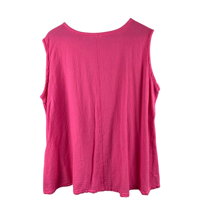 Cottonways E3 3X Sleeveless Hot Pink Button Accent Top