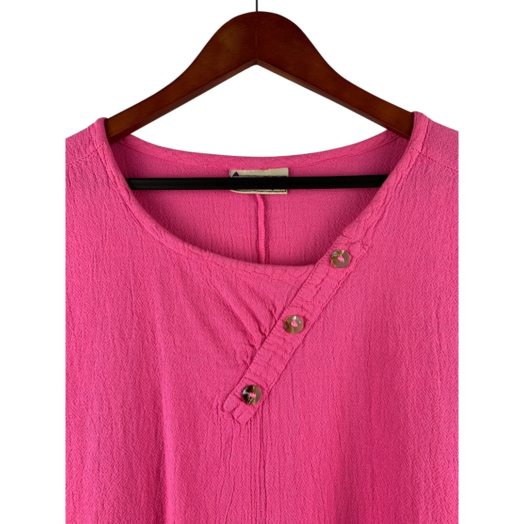Cottonways E3 3X Sleeveless Hot Pink Button Accent Top