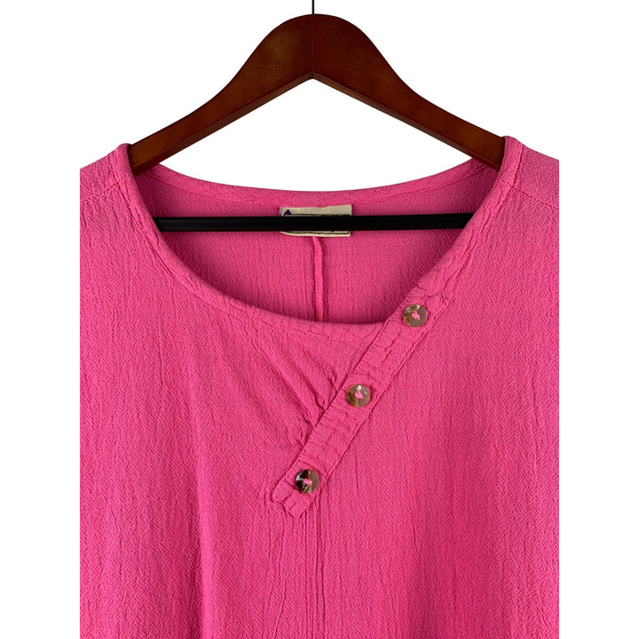 Cottonways E3 3X Sleeveless Hot Pink Button Accent Top