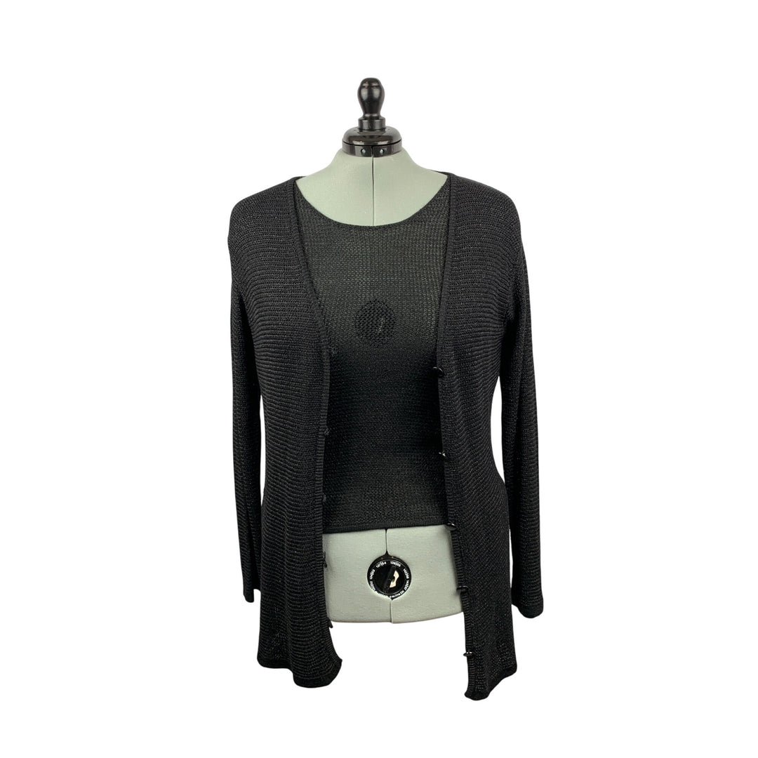 Womens Black Knit Top & Cardigan Set - Medium Size