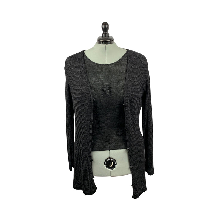 Womens Black Knit Top & Cardigan Set - Medium Size